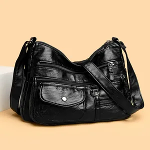 Women's Fashion PU Leather Tote Bag Rhombic Stitched Lines Multi Zipper Shoulder Bag Casual Crossbody Mother Handbag