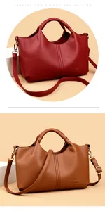 Macro detail showing the litchi grain texture of red and brown elegant tote bags