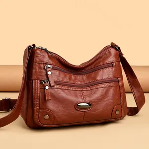 Women Large Capacity Shoulder Bag Multi-Pocket PU Leather Crossbody Bag Fashion Mama Handbag Casual Urban Tote Bag