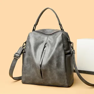 Stylish vintage grey leather multi-functional backpack and crossbody bag for modern women