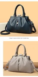Elegante Plissee-Handtaschen 2025 in Dunkelblau und Grau mit Griffen und Riemen.