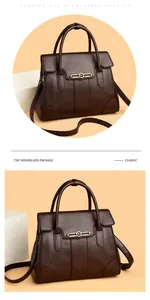 Close-up of a dark brown textured leather handbag with a stylish gold-tone decorative clasp