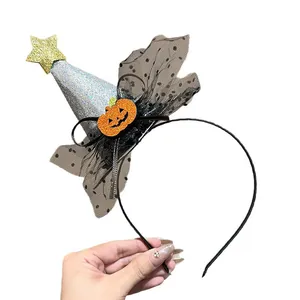 Festive Halloween witch hat headband with glitter star and pumpkin for costume party