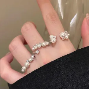 Elegant French Baroque pearl open ring with layered wrap design for women's gift