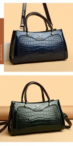 Elegant retro crocodile-patterned leather handbag set in deep blue and forest green