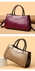Elegant crocodile pattern patent leather handbags in wine red and khaki beige colors