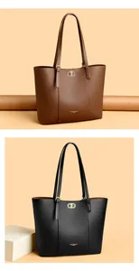 Detail view of large capacity vintage leather tote bags in elegant brown and black