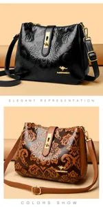 Detailed view of retro embossed and floral print crossbody handbags for women