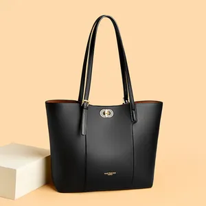 Retro Simple Large Capacity Tote Bag For Women 2025 Autumn Winter New Commuter Shoulder Handbag High Quality PU Leather Bag