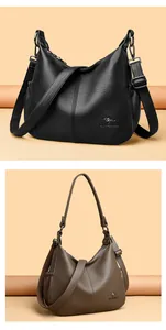 Premium large capacity pebbled leather hobo shoulder bags in black and brown colors