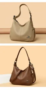 Classic pebbled leather hobo shoulder bags in khaki and brown colors for women