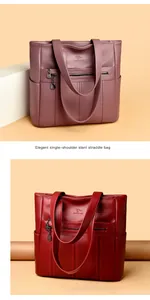 Elegante bolso tote de cuero suave de gran capacidad con logo de canguro
