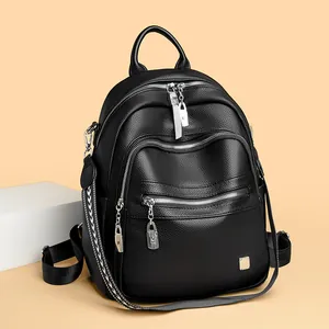 Women Large Capacity Soft PU Leather Backpack Fashion Casual Multi-way Bag Solid Color Lychee Texture Shoulder Bag Travel Daypack