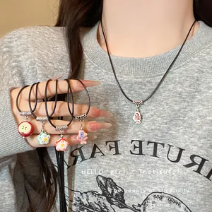 Dopamine Multicolor Resin Flower Rainbow Pendant Necklace For Women Sweet Cool Fruit Apple Fish Bone Clavicle Chain Alloy Jewelry