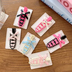 Balletcore Ribbon Braided Bow Hair Clip Alloy Rhinestone Duckbill Clip Sweet Cool Style Bangs Clip Fashion Hair Accessories For Women