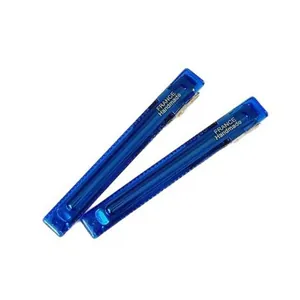 Set of 2 blue translucent hair clips with France Handmade gold lettering detail.