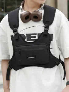 Borsa tattica nera per pettorale stile techwear e gilet streetwear per uomo moda