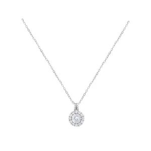 Elegant round halo CZ pendant necklace in high-quality titanium steel, polished silver finish.
