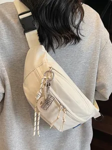 Borsa da Petto in Tela Casual per Donna Marsupio alla Moda per Studenti Borsa a Tracolla Multistrato con Cerniera e Ciondolo