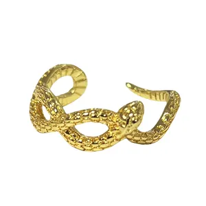 Elegant gold snake open ring with intricate scale texture for women's fashion jewelry
