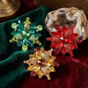 Vintage Europäisch Amerikanische Zinklegierung Strass Blume Brosche Modische Florale Pflanzen Anstecknadel Für Damen Kleidung Zubehör