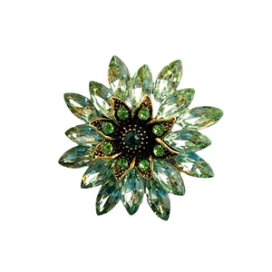 Elegante spilla a forma di girasole verde smeraldo in lega e gemme acriliche da donna