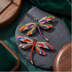 Vintage Zinc Alloy Dragonfly Brooch With Enamel Rhinestone For Women High-end Insect Lapel Pin Clothing Jewelry Accessories