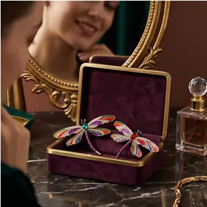 Elegant vintage dragonfly brooches with colorful enamel and crystals in a luxury gift box