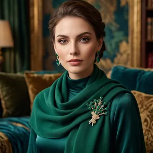 Elegant green bouquet brooch with gold-plated finish for luxury evening wear and accessories.