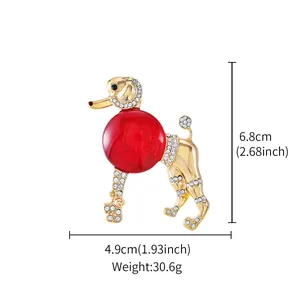 Guide des tailles détaillé pour broche caniche vintage avec sphère rouge et cristaux
