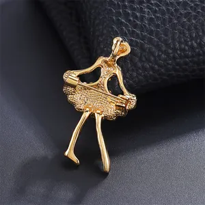 Back detail view of elegant golden ballerina dancer brooch with secure pin clasp mechanism