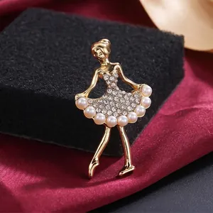 Elegant ballet dancer brooch with pearls and rhinestones for coats and dresses