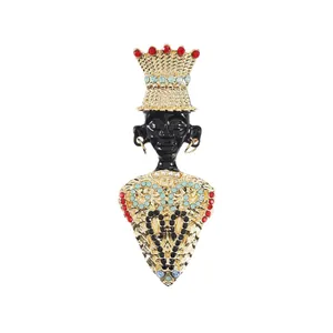 Magnifique broche de chef tribal ethnique en alliage d'or avec cristaux de strass et émail