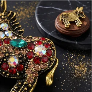 Vintage donkey brooch with colorful rhinestones on a gold metal base jewelry accessory