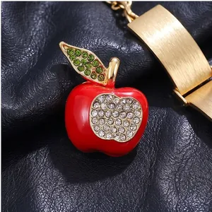 Sweet Red Apple Rhinestone Brooch For Women Exquisite Fruit Enamel Alloy Brooch Pin For Cardigan Clothing Accessories