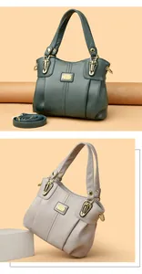 Vista detallada de bolsos de cuero de gran capacidad para mujer en verde y beige elegantes.