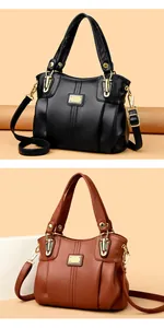 Vista detallada de bolsos de cuero para mujer de gran capacidad en negro y marrón