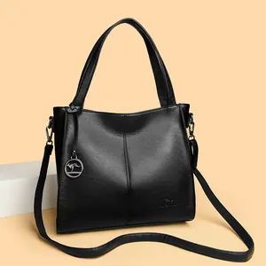 Women Large Capacity Shoulder Bag Litchi Grain PU Leather Tote Bag Fashion Multi-Compartment Crossbody Bag Commute Mother Handbag