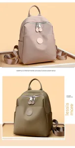 Detailed comparison of stylish waterproof nylon backpacks in beige and olive green.