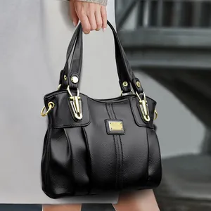 Bolso de Mano de Cuero PU para Mujer de Gran Capacidad Elegante con Patrón de Litchi Bolso de Hombro Logo de Metal Dorado