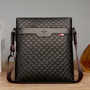 Sac bandoulière homme en cuir à motif damier avec sangle réglable