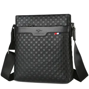 Sac bandoulière en cuir noir classique pour homme avec motif en damier et logo