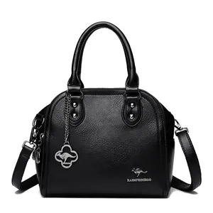 Elegante borsa a mano a conchiglia in pelle nera da donna con tracolla regolabile