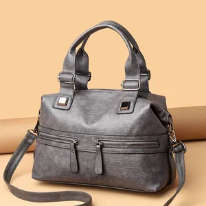 Stilvolle graue Umhängetasche mit vielen Taschen und großem Fassungsvermögen für Damen.
