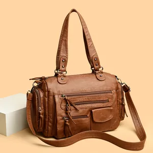 Bolso de Mano de Moda para Mujer Estilo Motociclista con Multibolsillos Piel Sintética PU de Alta Calidad Bolso de Hombro Cruzado Grande Tote