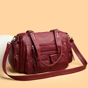 Bolso de moto clásico rojo vino con múltiples bolsillos para mujer bandolera chic