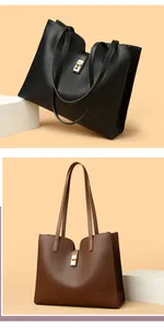 Sacs cabas élégants en cuir grainé noir et marron avec fermoir doré pour femmes