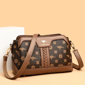 Women Fashion Kangaroo Floral Print Crossbody Bag PU Leather Small Square Shoulder Bag Elegant Urban Style Daily Satchel