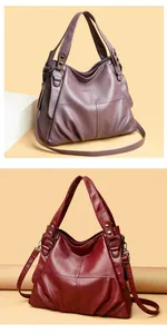 Bolsos tote de cuero PU en púrpura y burdeos con diseño de patchwork en detalle