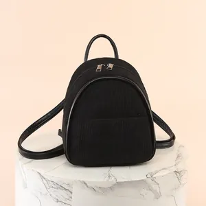 Korean Style Corduroy Mini Backpack For Women Retro Texture Lightweight Travel Bag Daily Casual Shoulder Bag Minimalist Elegant